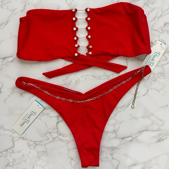 Noelani Bandeau Top XL Serena Skimpy Bottom XL  - Red $320 - Picture 10 of 14